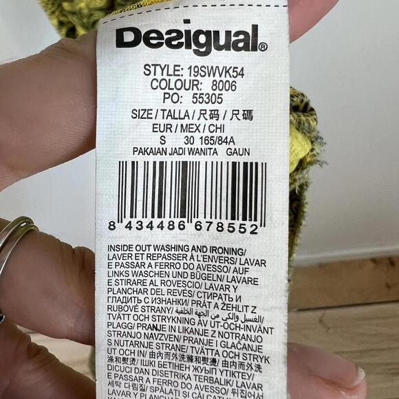 Desigual Women's Small Duna Yellow Floral Print Midi Short Sleeve Dress Cut Out - Picture 5 of 13